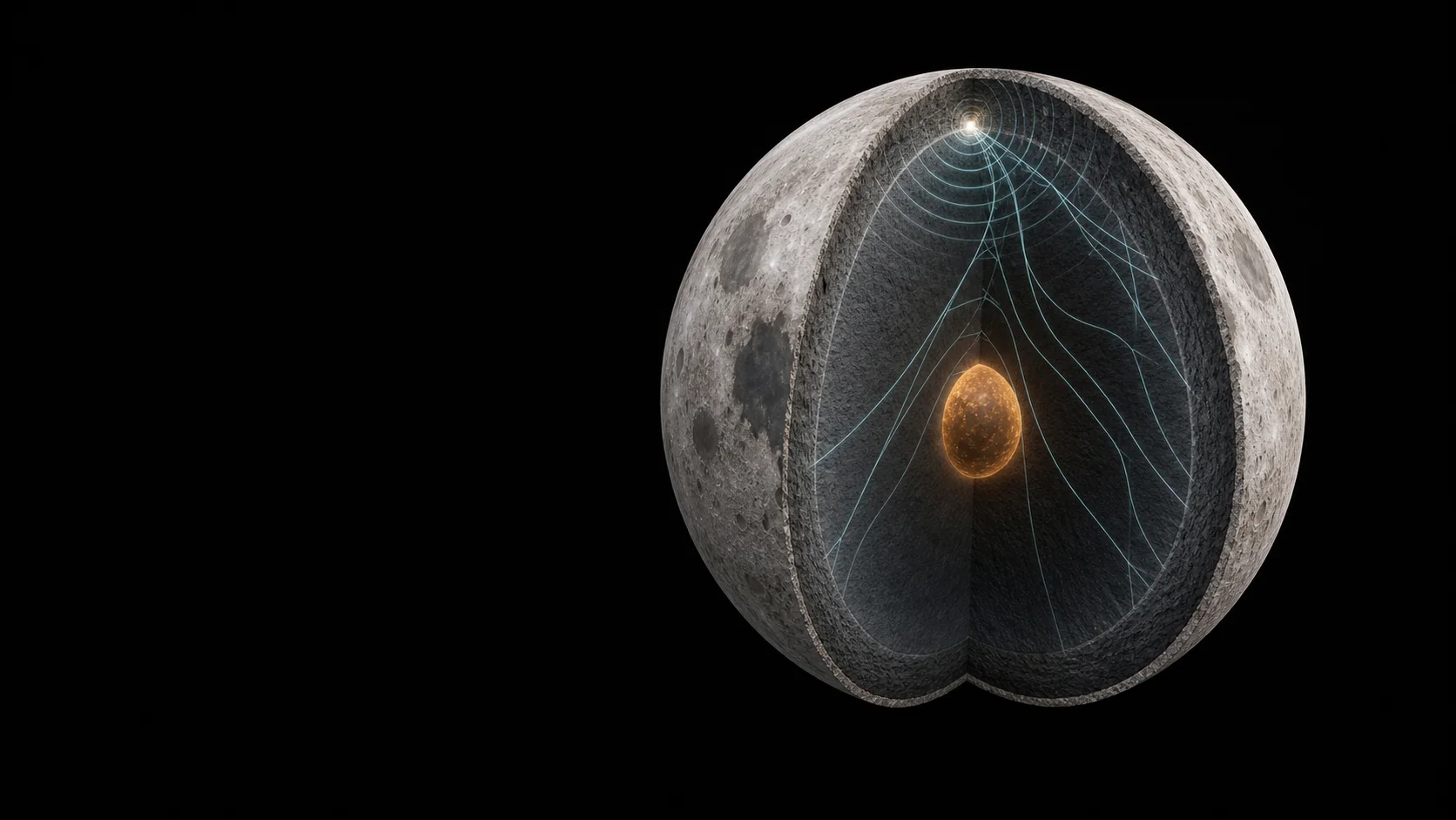 Coupe scientifique de la Lune parcourue par des ondes sismiques
