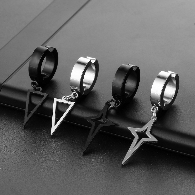 Boucles d'oreilles clips néo-gothiques triangle et étoile