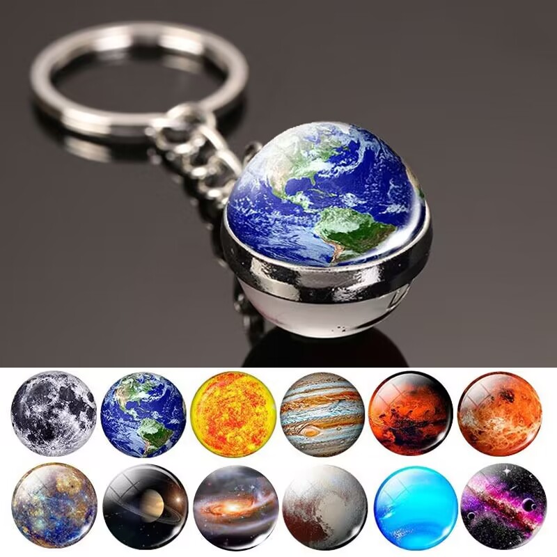 Porte-Clés Lumineux Système Solaire – Boule de Verre Double Face