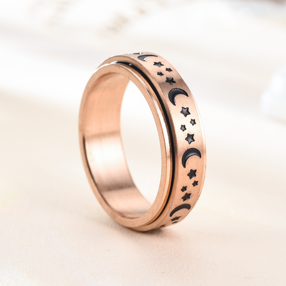 Bague Céleste Croissants de Lune & Étoiles - Finition Rose Doré