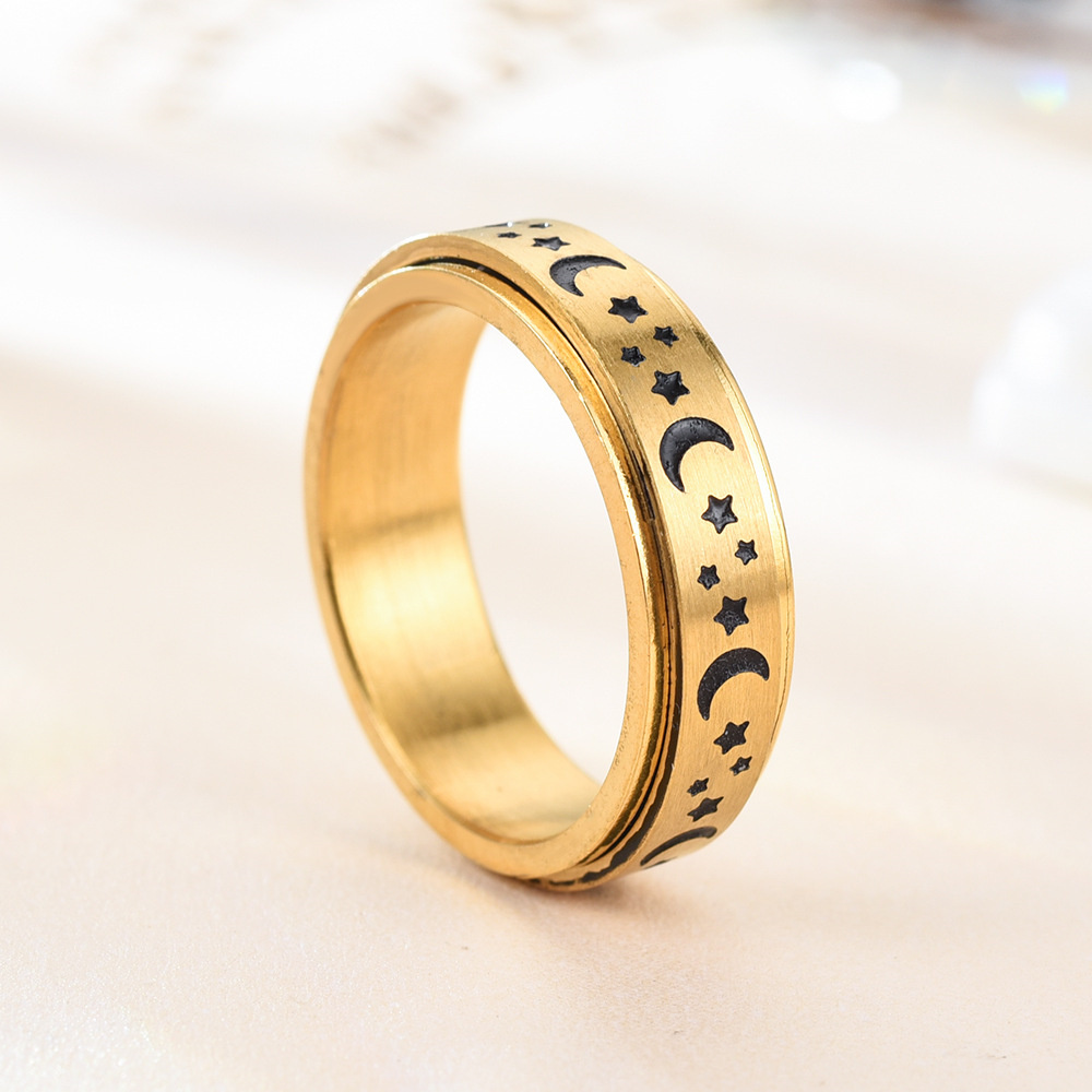 Bague Céleste Croissants de Lune & Étoiles - Finition Dorée