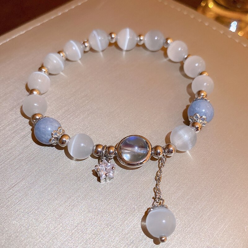 Bracelet Opale Bleue Croissant de Lune & Étoile