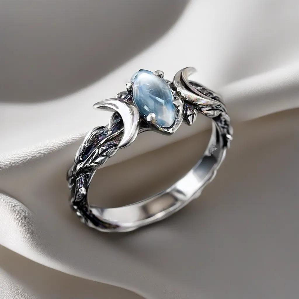 Bague Triple Lune & Pierre Bleue – Anneau Céleste