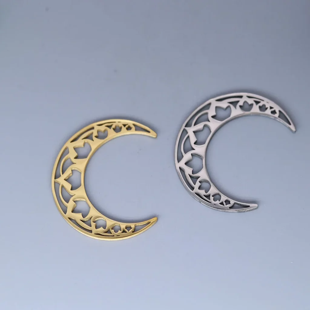 Breloques Croissants de Lune et Lotus – Lot de 3 en Acier Inoxydable