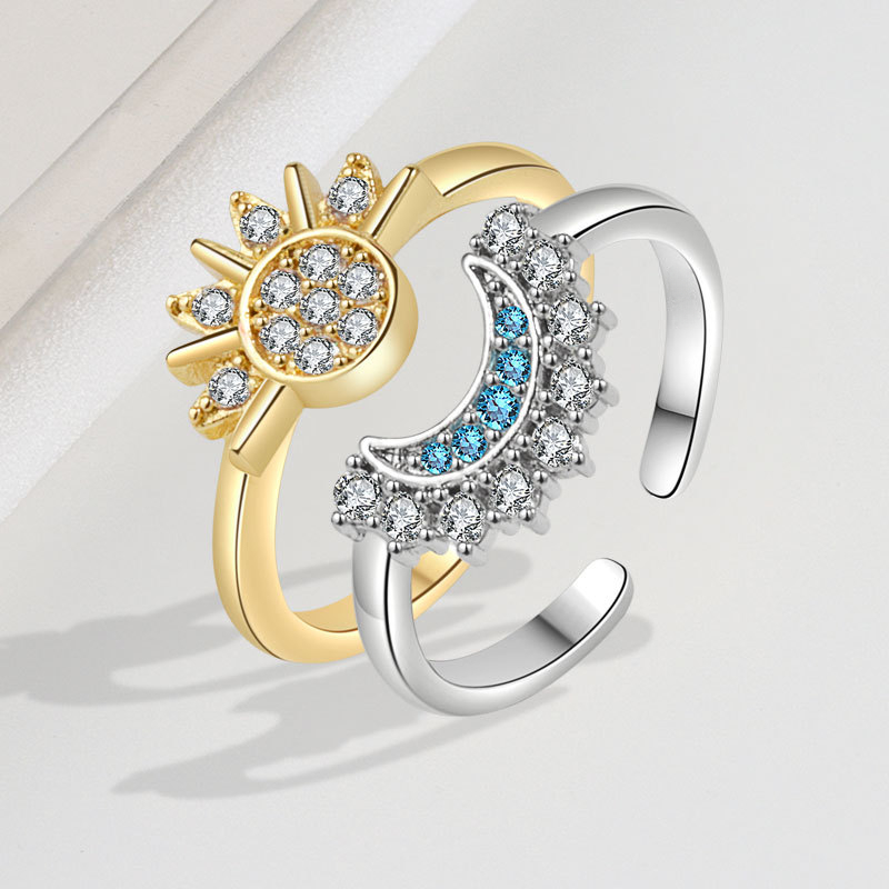 Duo de Bagues Soleil & Croissant de Lune – Contraste Bleu
