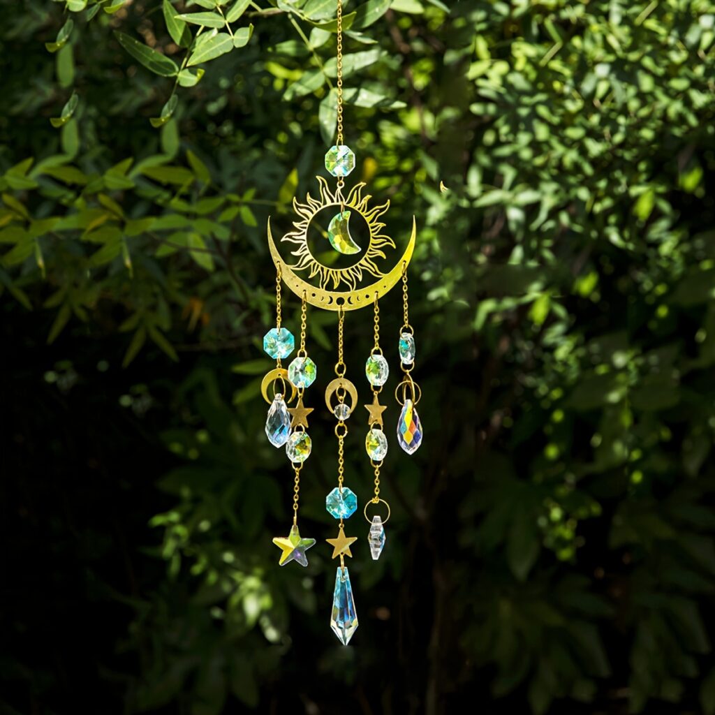 Carillon Lune et Étoiles – Attrape-Lumière pour Jardin