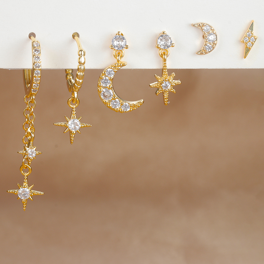 Boucles Lune & Étoile Dorées – Duo Céleste Suspendu