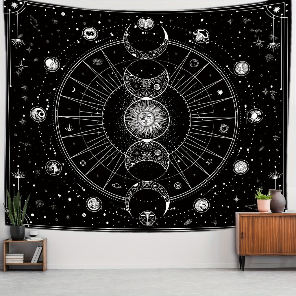 Tenture Zodiaque & Phases de Lune – Carte Céleste Murale