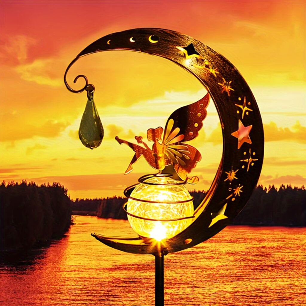 Lanterne Solaire Croissant de Lune - Globe LED & Étoiles