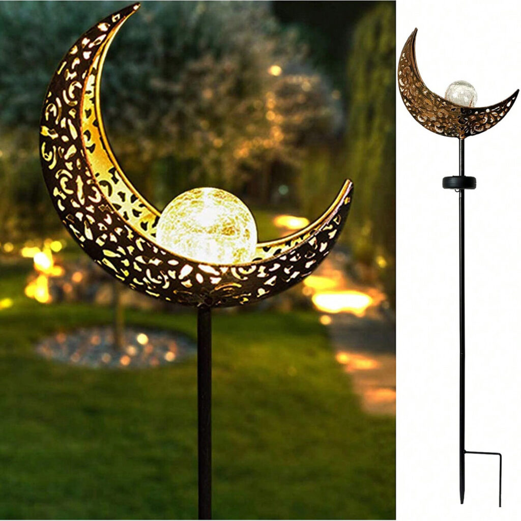 Piquet Solaire Croissant de Lune & Sphère Craquelée - Jardin Céleste