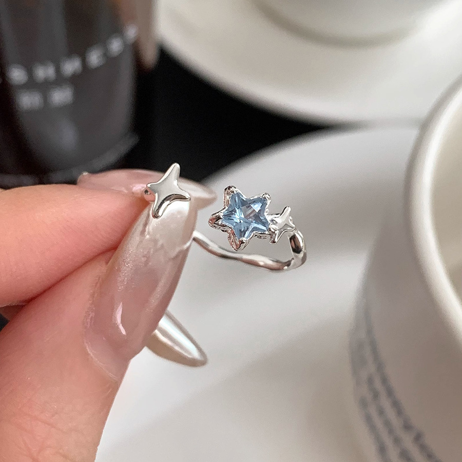 Bague Étoile Bleue – Anneau Ouvert Réglable