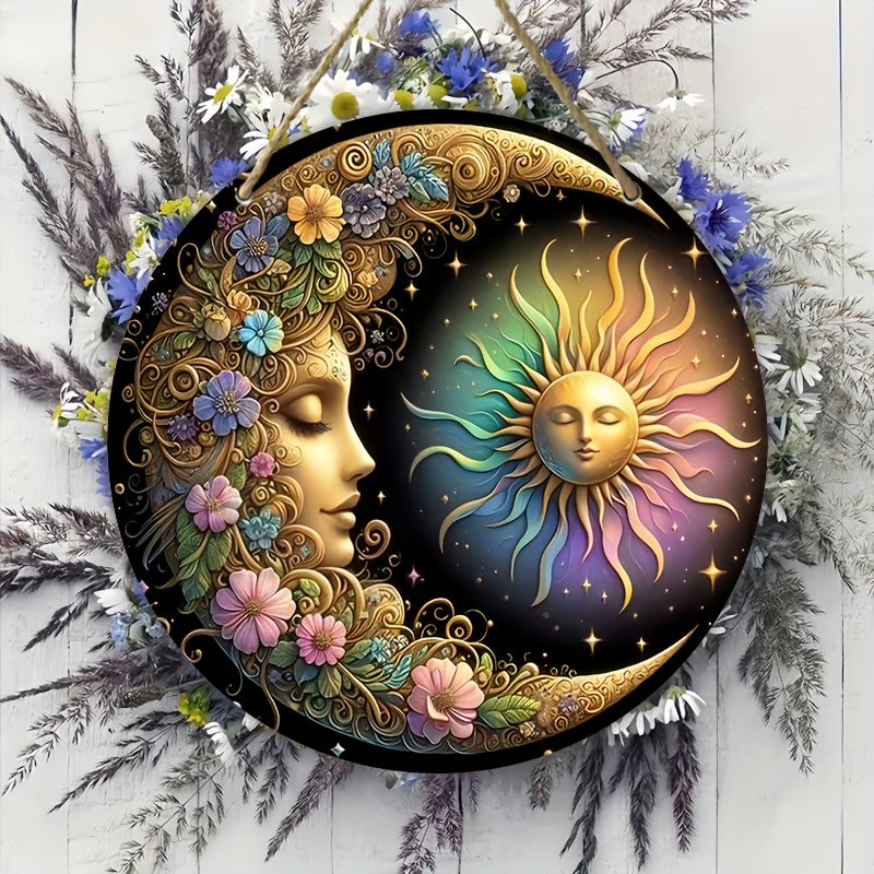 Plaque Murale Soleil & Lune – Mandala Céleste en Bois