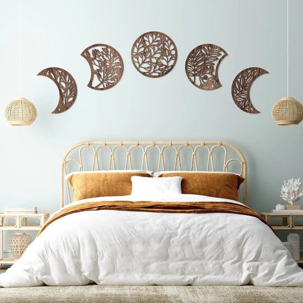 Décoration murale Phases de Lune – Ensemble en Bois de 5 Pièces