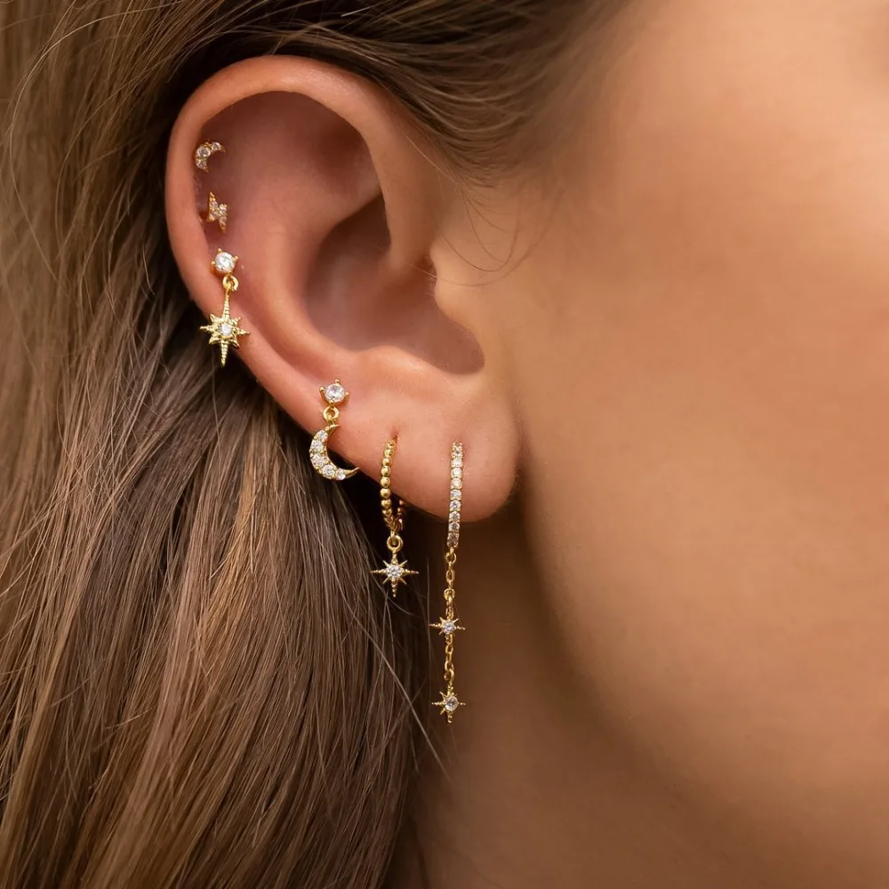 Boucles Asymétriques Croissant & Étoile – Éclat Doré