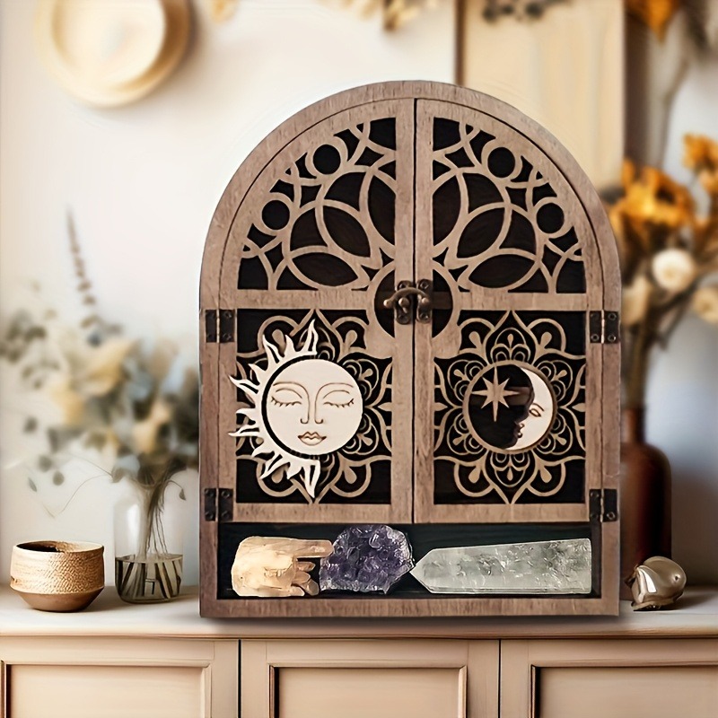 Étagère Murale Soleil, Lune & Étoile – Écrin en Bois Céleste