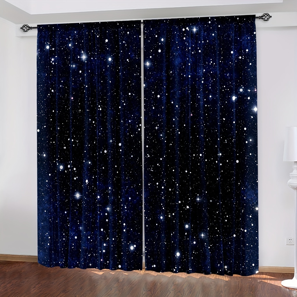 Rideaux Semi-Transparents Ciel Étoilé – Paire de Panneaux Galaxie