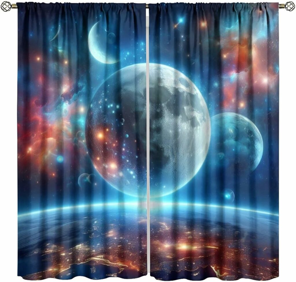 Rideaux Occultants Planètes & Lune – Paire de Panneaux Galaxie