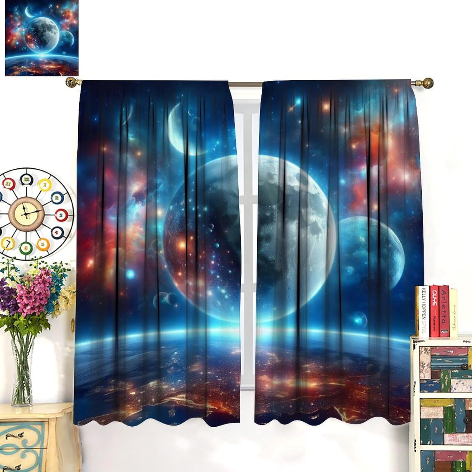 Rideaux Occultants Planètes & Lune – Paire de Panneaux Galaxie – Image 2