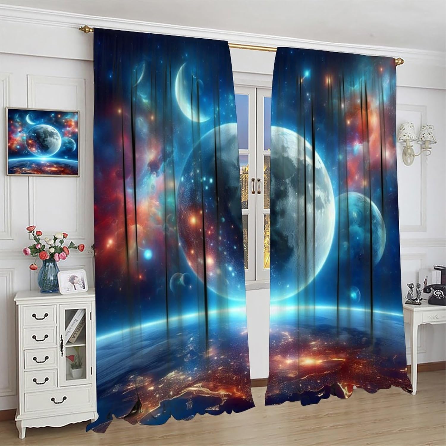 Rideaux Occultants Planètes & Lune – Paire de Panneaux Galaxie – Image 3