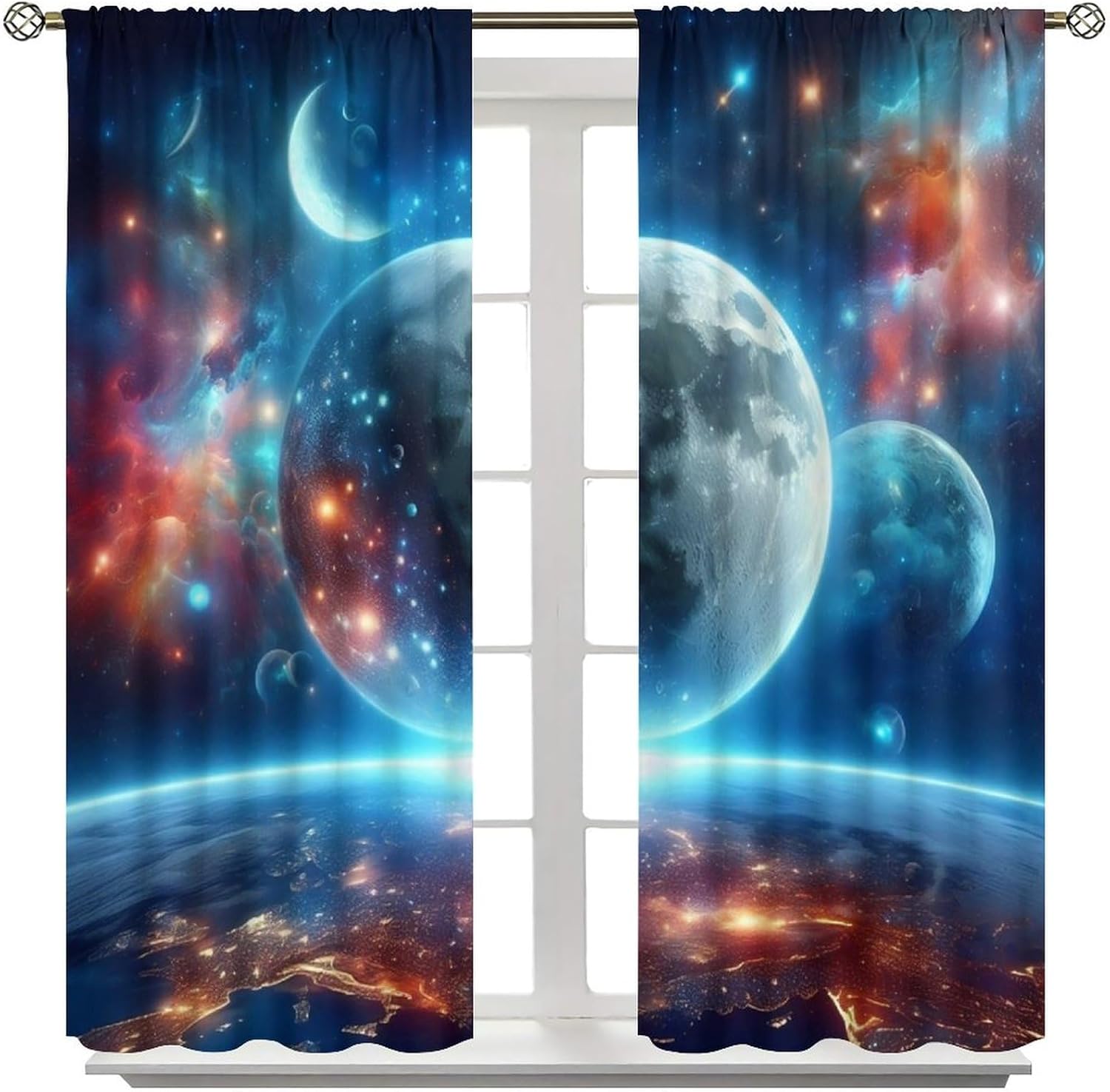 Rideaux Occultants Planètes & Lune – Paire de Panneaux Galaxie – Image 4