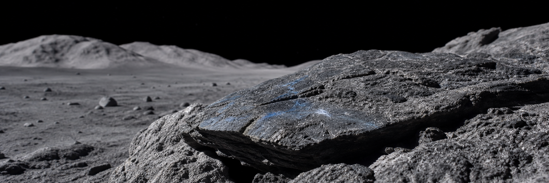Détail d’un affleurement lunaire contenant des minéraux aimantés