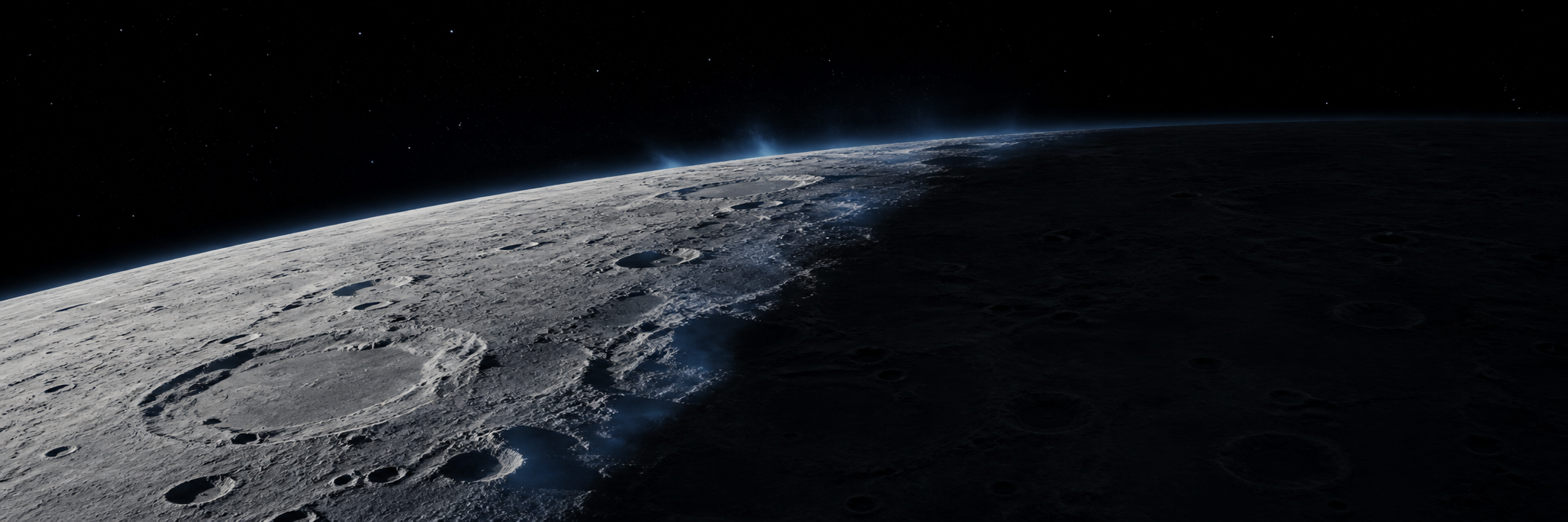 Terminateur lunaire séparant la région éclairée de la région sombre