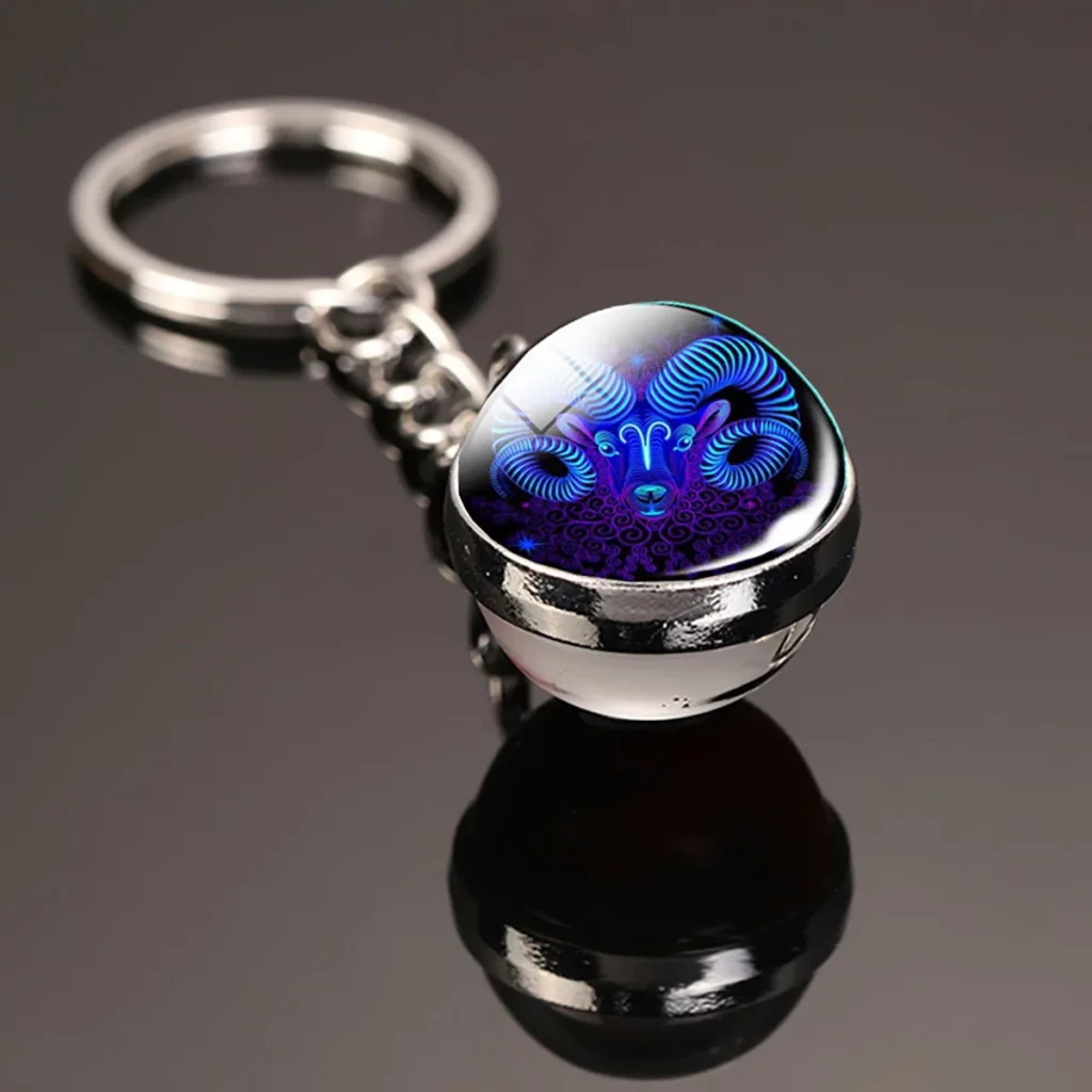 Porte-clés Bélier – Médaillon zodiacal bleu et violet