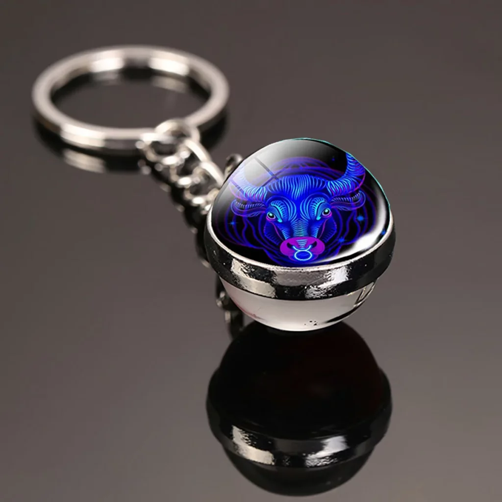 Porte-clés Taureau – Médaillon zodiacal bleu et violet