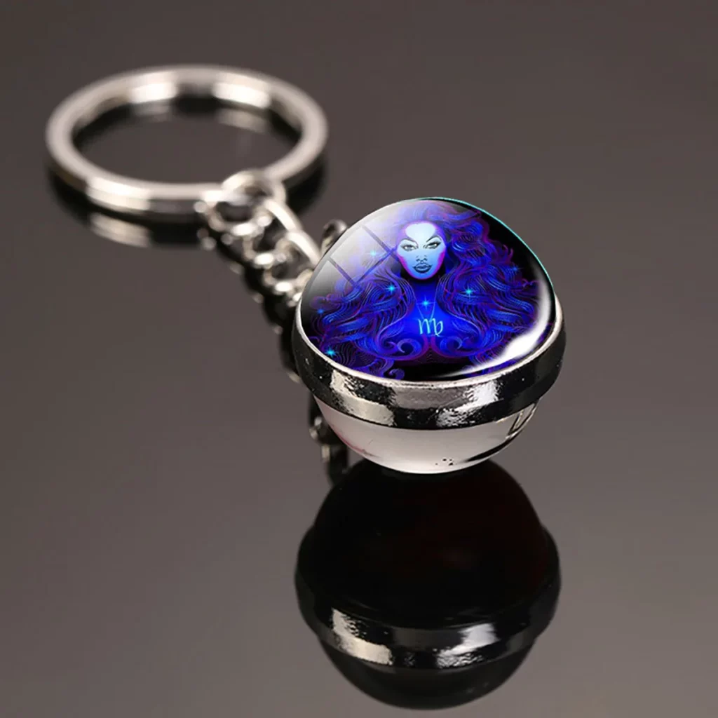 Porte-clés Vierge – Médaillon zodiacal bleu et violet