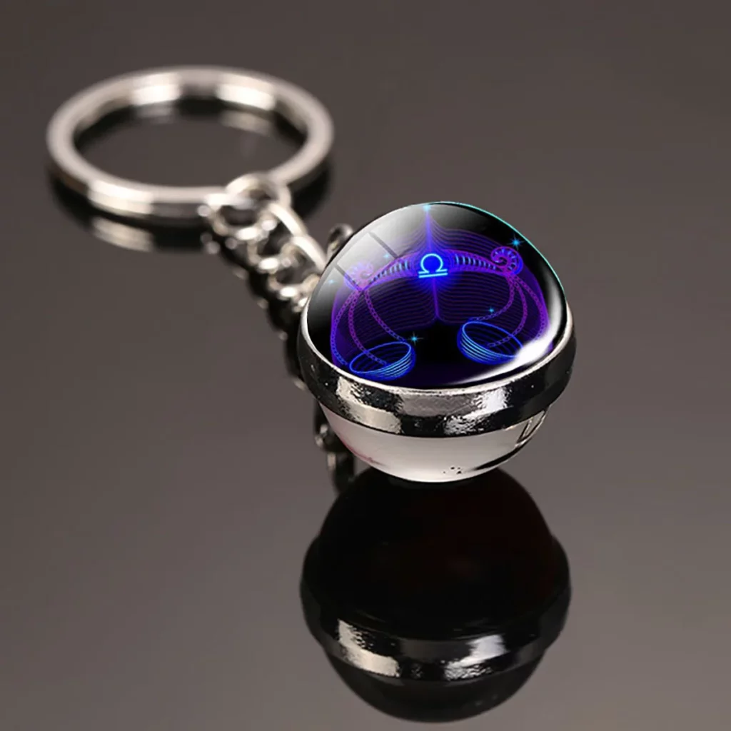 Porte-clés Balance – Médaillon zodiacal bleu et violet