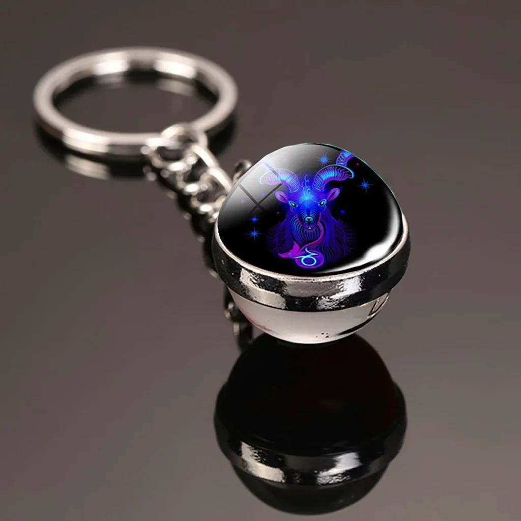 Porte-clés Capricorne – Médaillon zodiacal bleu et violet