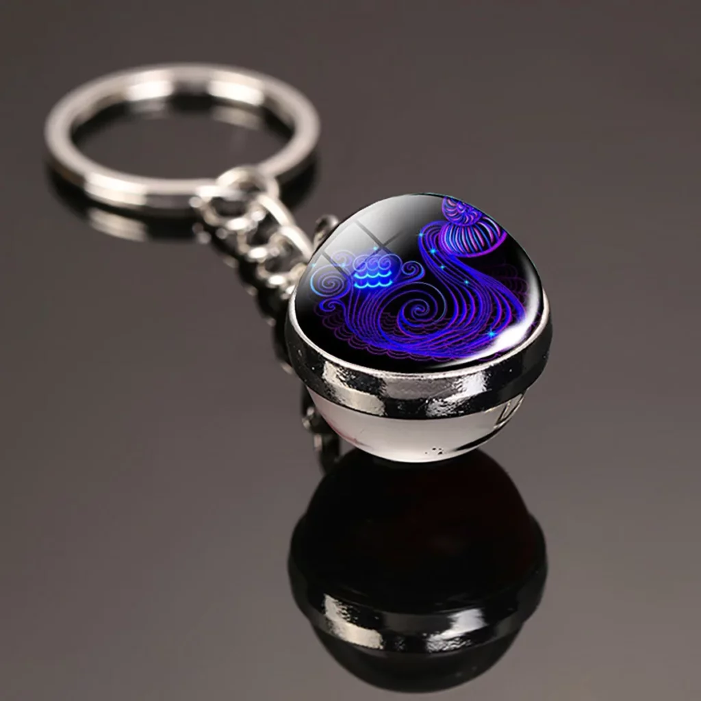 Porte-clés Verseau – Médaillon zodiacal bleu et violet