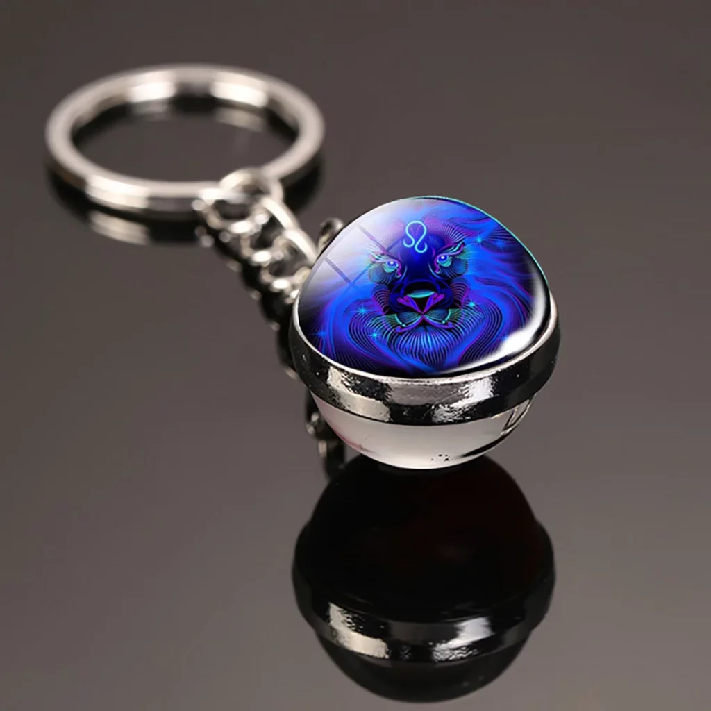 Porte-clés Lion – Médaillon zodiacal bleu et violet