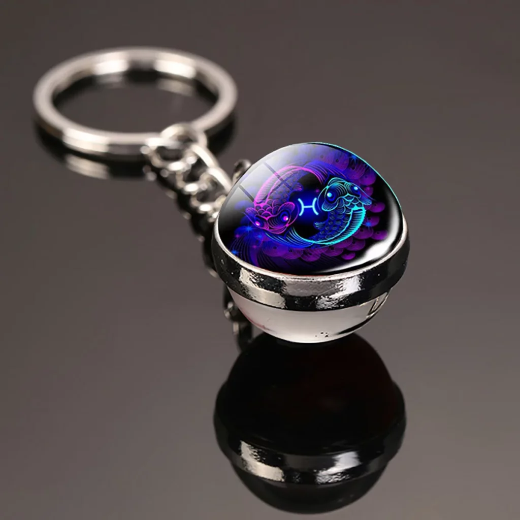 Porte-clés Poissons – Médaillon zodiacal bleu et violet