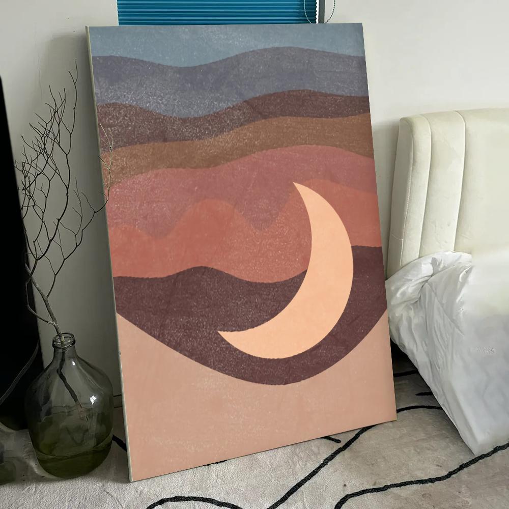 Affiche Croissant de Lune Graphique – Paysage Abstrait Terracotta