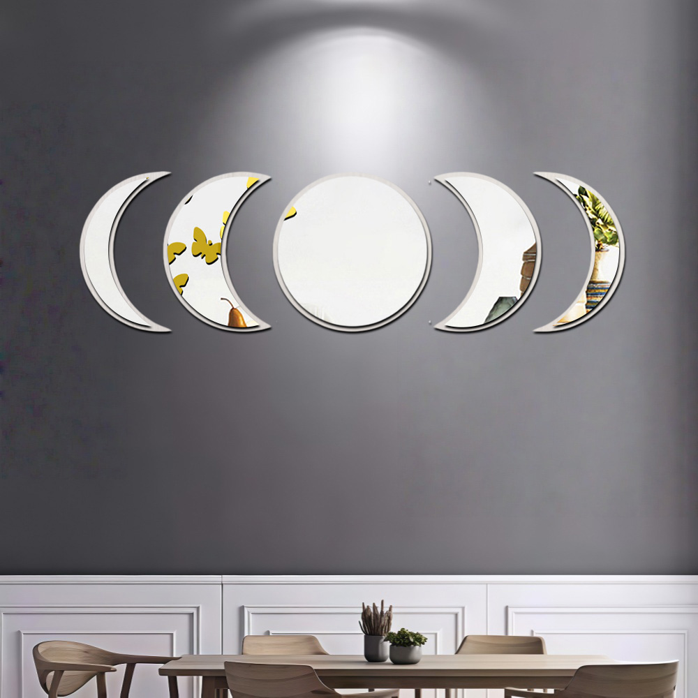 Miroir Mural Phases de Lune – Composition Céleste 5 Pièces