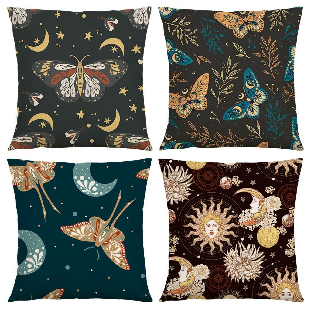 Lot de 4 Housses de Coussin Soleil & Lune – Papillons Célestes 45 × 45 cm