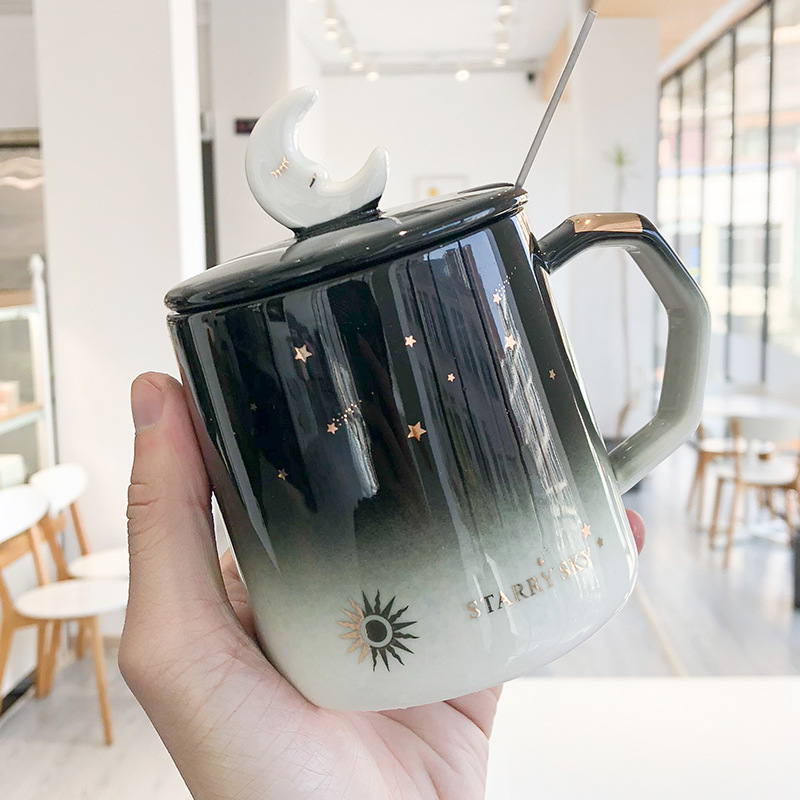 Tasse Starry Sky – Lune Blanche, Étoiles Dorées & Paille