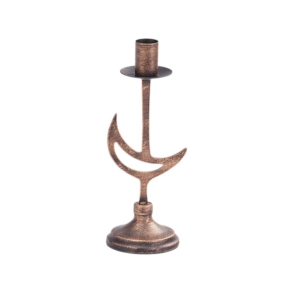 Bougeoir Lune Croissante sur Pied – Finition Bronze Vieilli