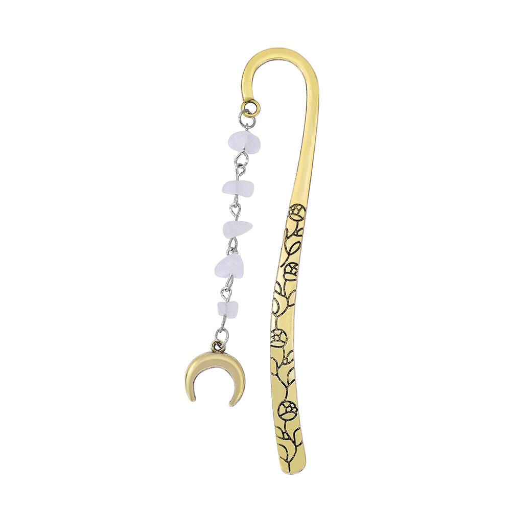 Marque-Page Croissant de Lune – Chaîne & Perles Claires
