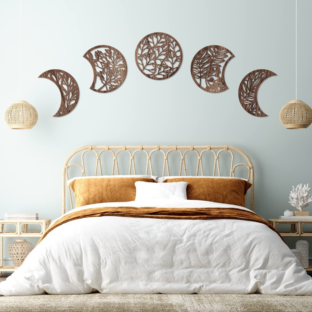 Décoration murale Phases de Lune – Feuillage Brun 5 Pièces