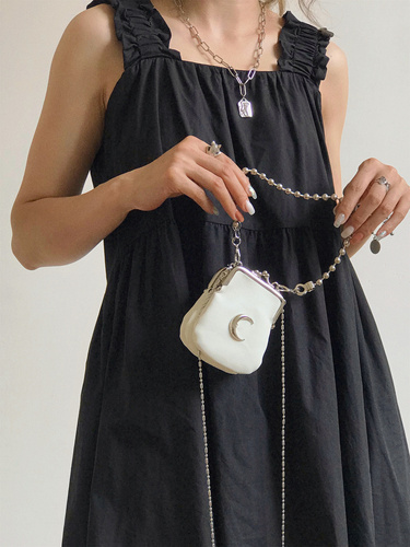 Mini Sac Lune Ivoire – Chaîne Perles & Bandoulière
