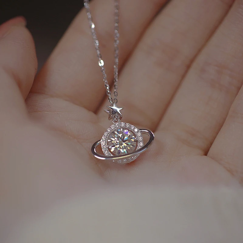 Collier Planète à Anneaux & Étoile – Argent Sterling 925