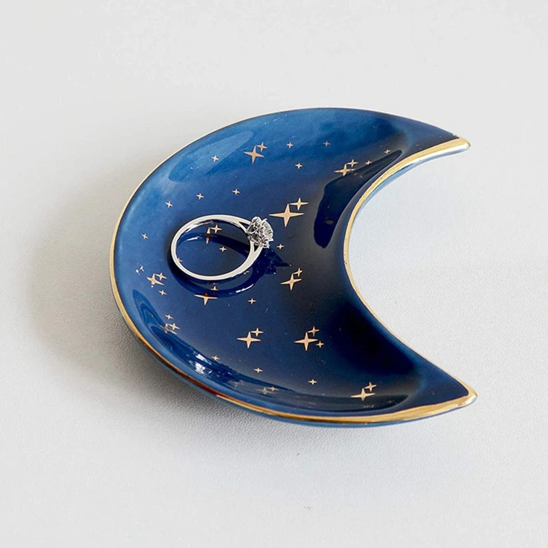 Vide-poche Croissant de Lune – Céramique Bleue Étoilée