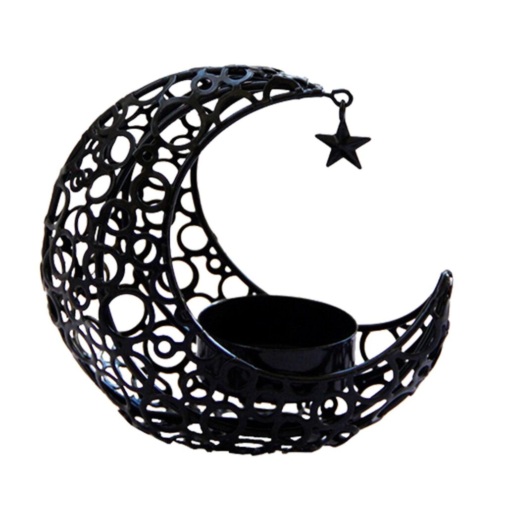 Photophore Croissant de Lune – Décor Noir Ajouré