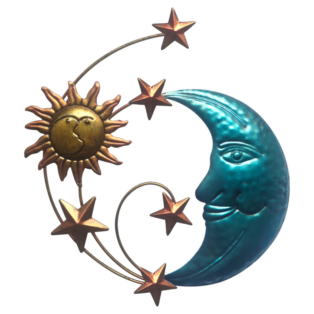 Décoration Murale Soleil & Lune – Croissant Bleu Étoilé