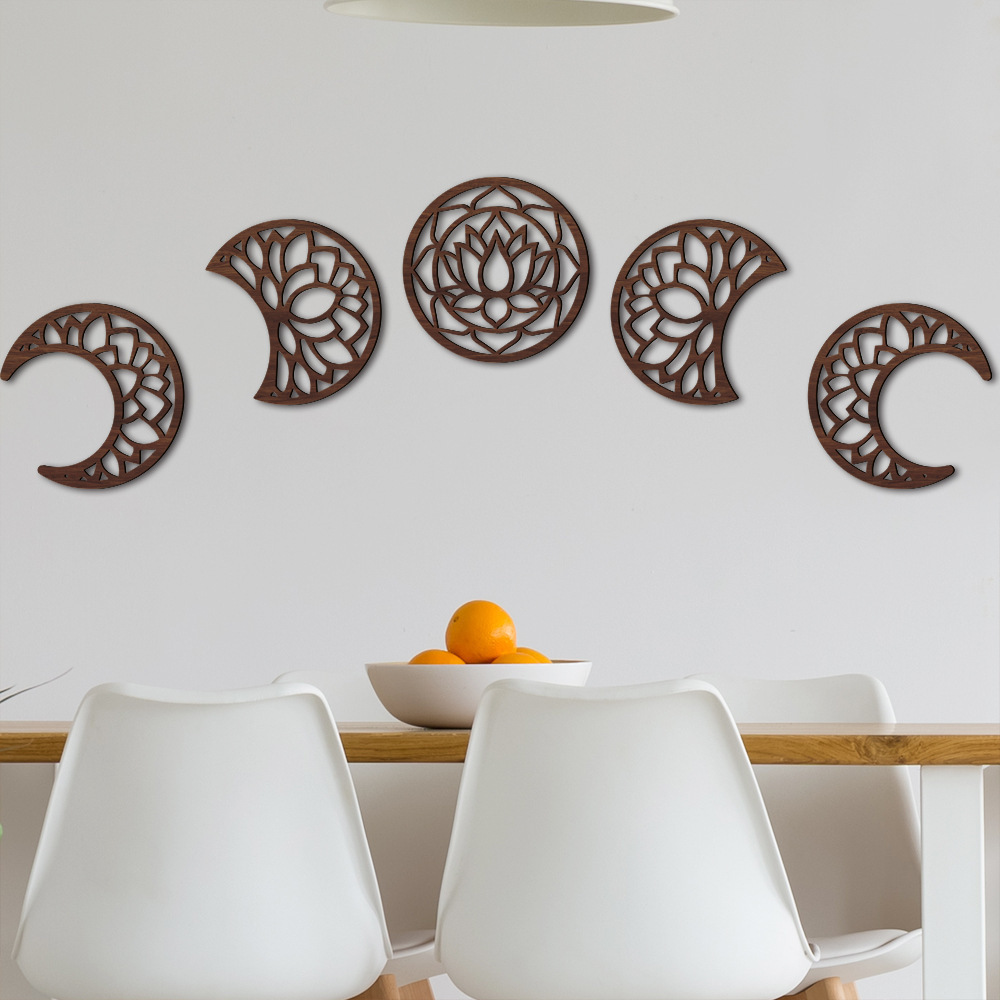 Décoration Murale Phases de Lune – Bois Sculpté & Lotus