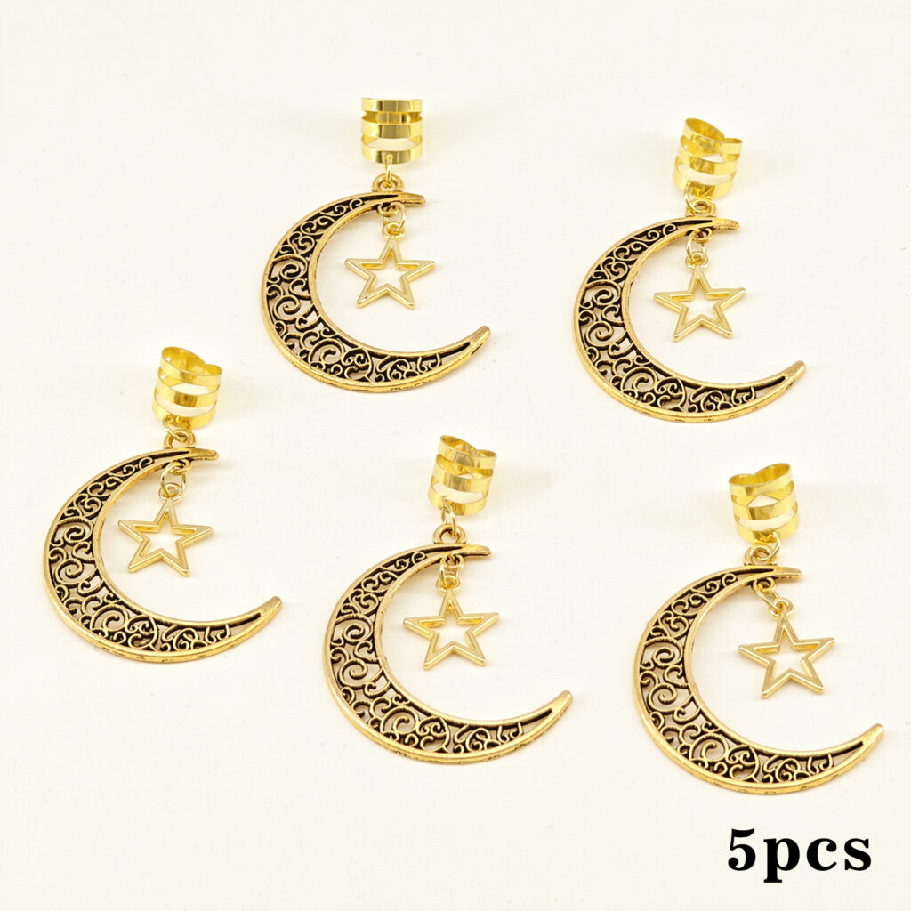 Lot de 5 Pinces à Cheveux Lune & Étoile – Doré