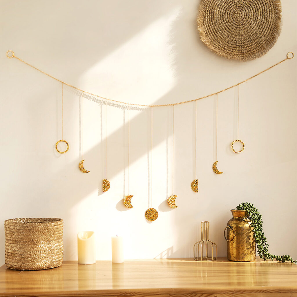 Guirlande Phases de Lune - Decor mural dore horizontal
