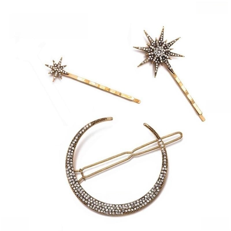 Piques à cheveux Croissant & Étoiles – Cristal Céleste